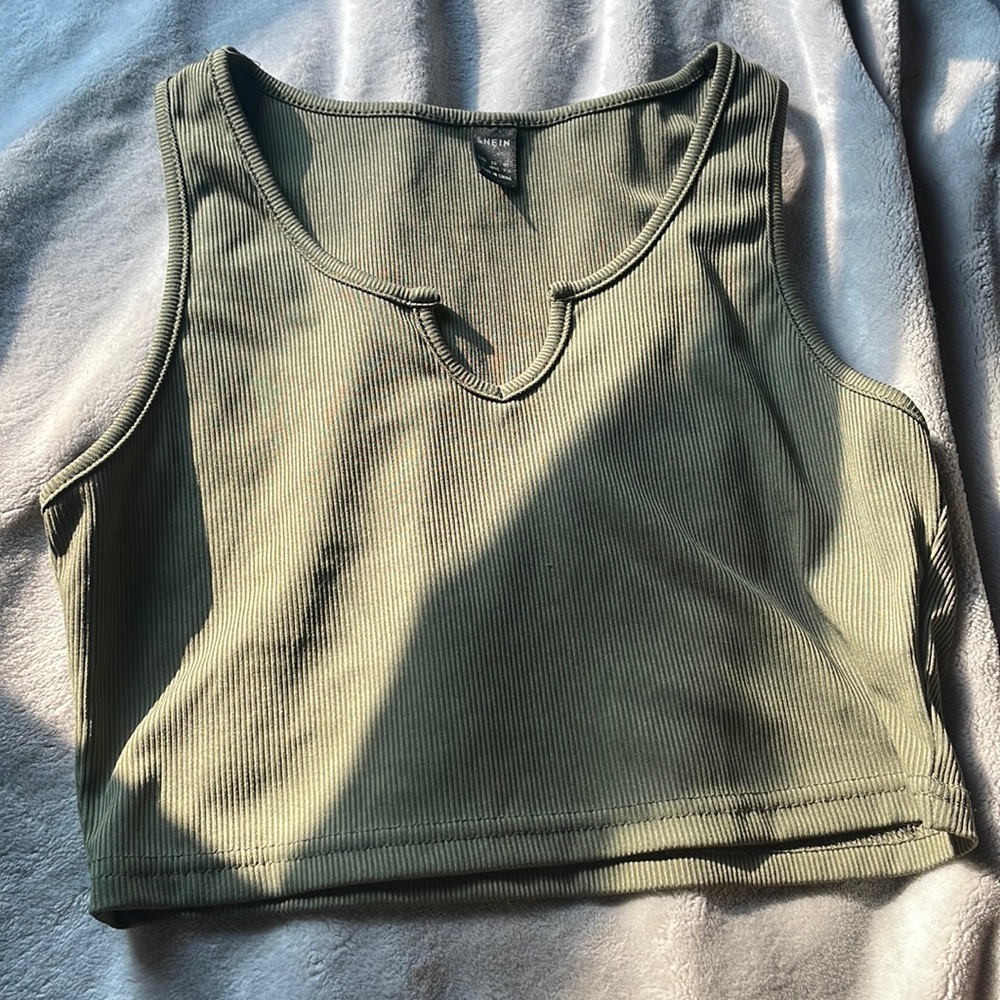 Medium sage green shein cropped shirt.